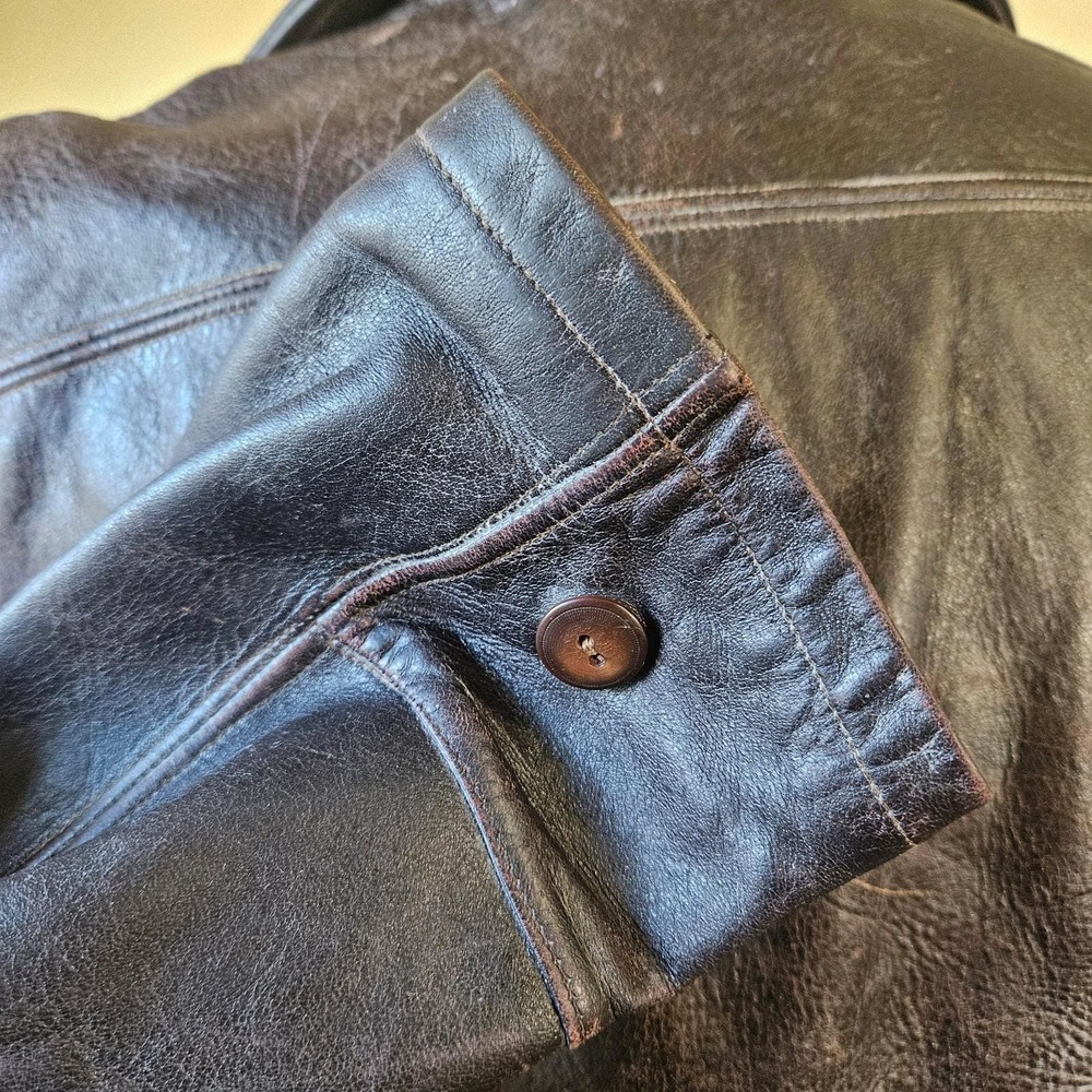 Vintage Penneys‎ Towncraft Leather Car Coat Brown 50s 60s Talon Zip Distressed - Picture 15 of 16